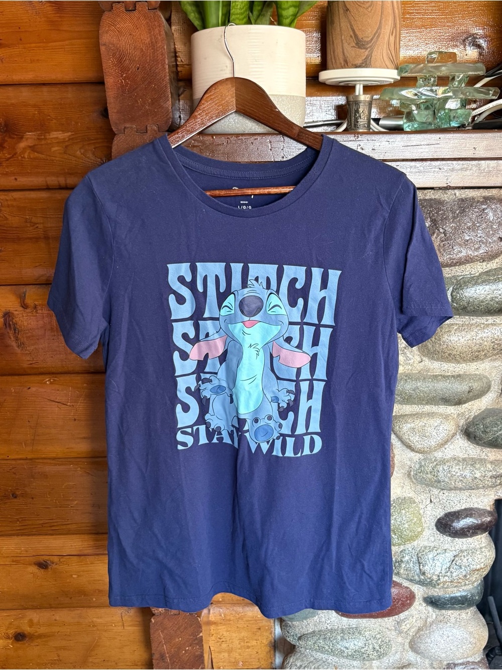 Disney Stitch Graphic Tee Y2K Cute Cartoon Oversized Navy Blue T Shirt Women’s L
